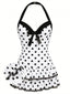 Maillot de bain une pièce Blanche à pois et nœud des années 1940
