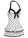 Maillot de bain une pièce bleu à pois et nœud années 1940