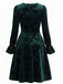 Robe en velours vert à imprimé roses et jacquard années 1960