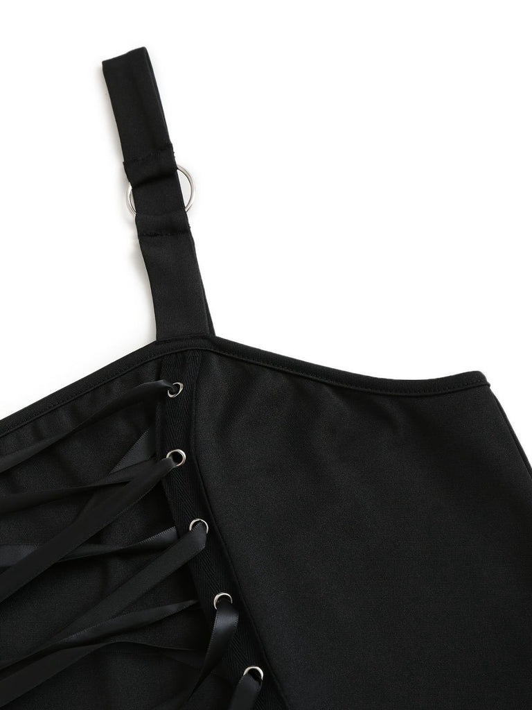 [Grande taille] Robe bleue à lacets chauve-souris Halloween années 1950
