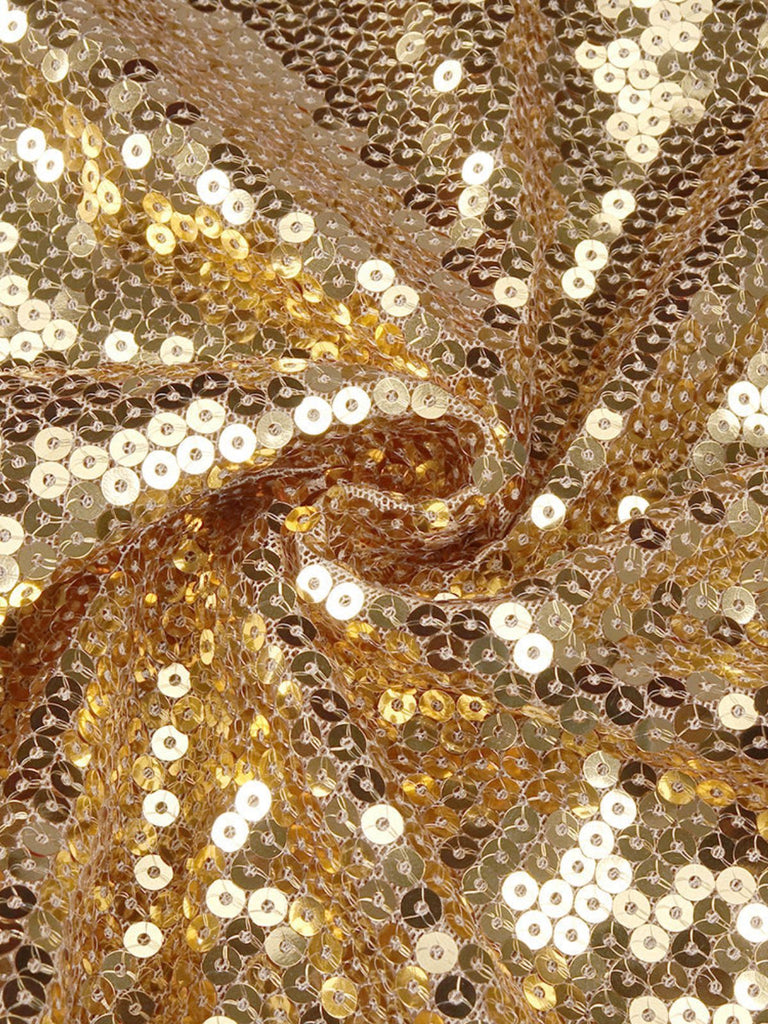 Robe de soirée courte à paillettes dorées années 1970