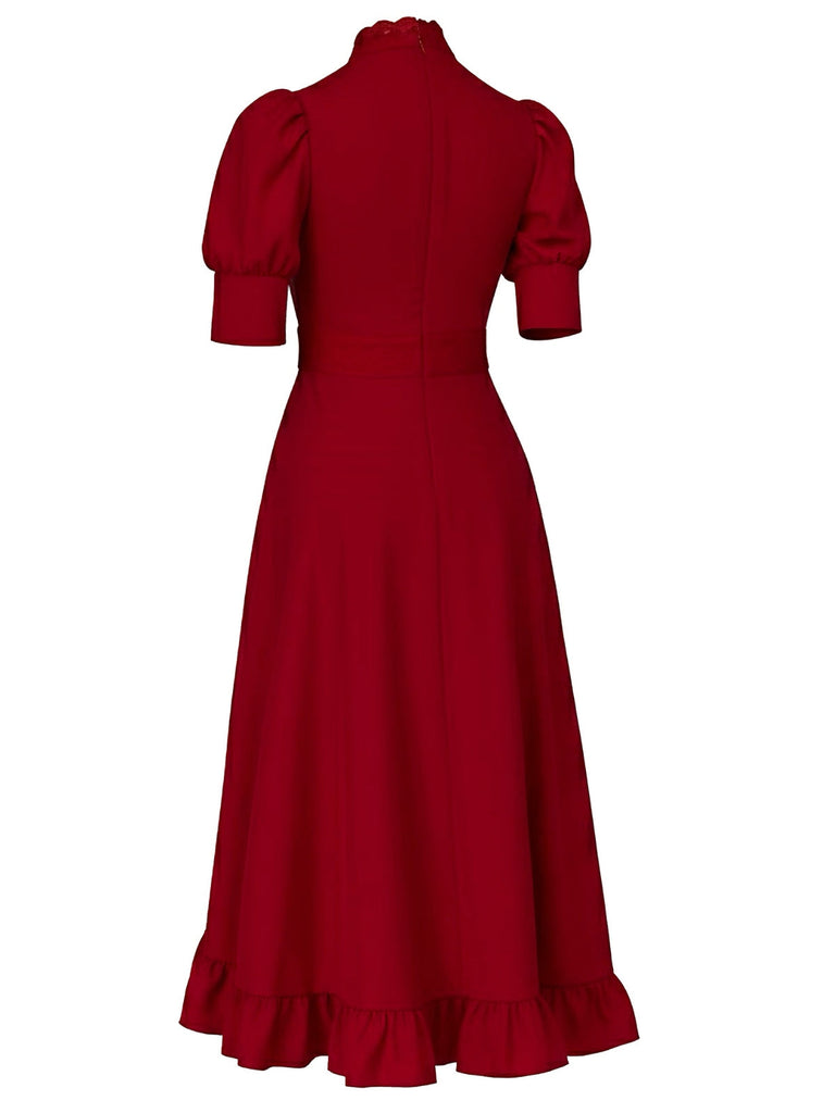 Robe rouge à volants en dentelle X-Prequel perlée des années 1940