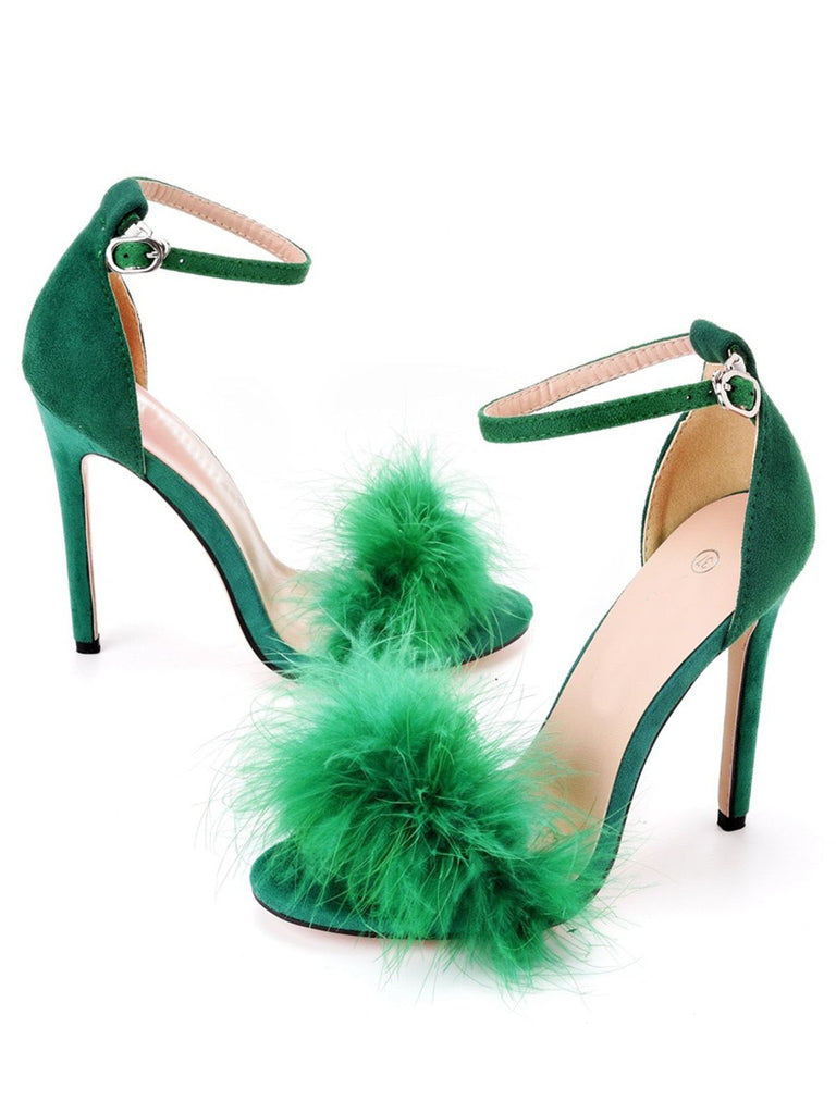 Escarpins à bride en daim et plumes