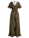 Brown 1930s Leopard Ruffled V-Neck Empire Waist Jumpsuit - vintage jumpsuit, retro fashion