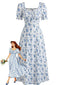Robe Midi Florale Manches Bouffantes Années 1940