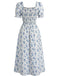 Florale Manches Bouffantes Midi Robe Années 1940 4