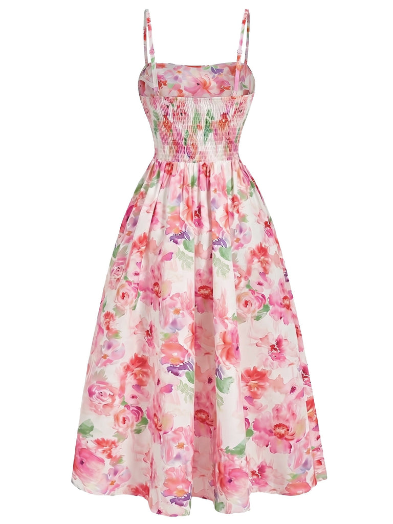 Florale Froncé Caraco Midi Robe Années 1940 3