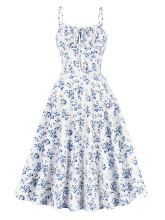 Robe Évasée Florale Sans Manches Bretelles Fines Années 1940 2