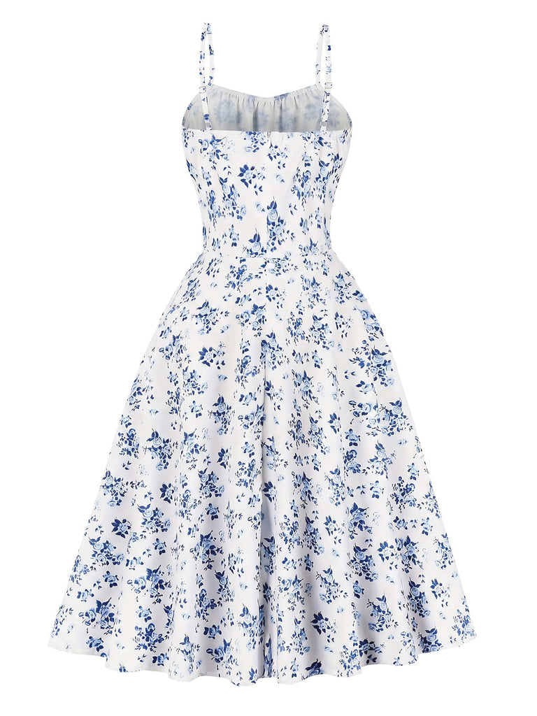 Robe Évasée Florale Sans Manches Bretelles Fines Années 1940 3