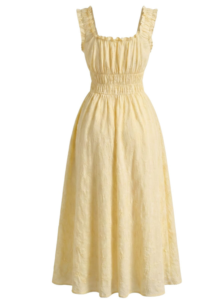 Col Carré Texturé Smoked Waist à Volants Bride Robe Années 1940 5