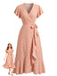 Robe sirène orange col V et motif floral délicat années 40