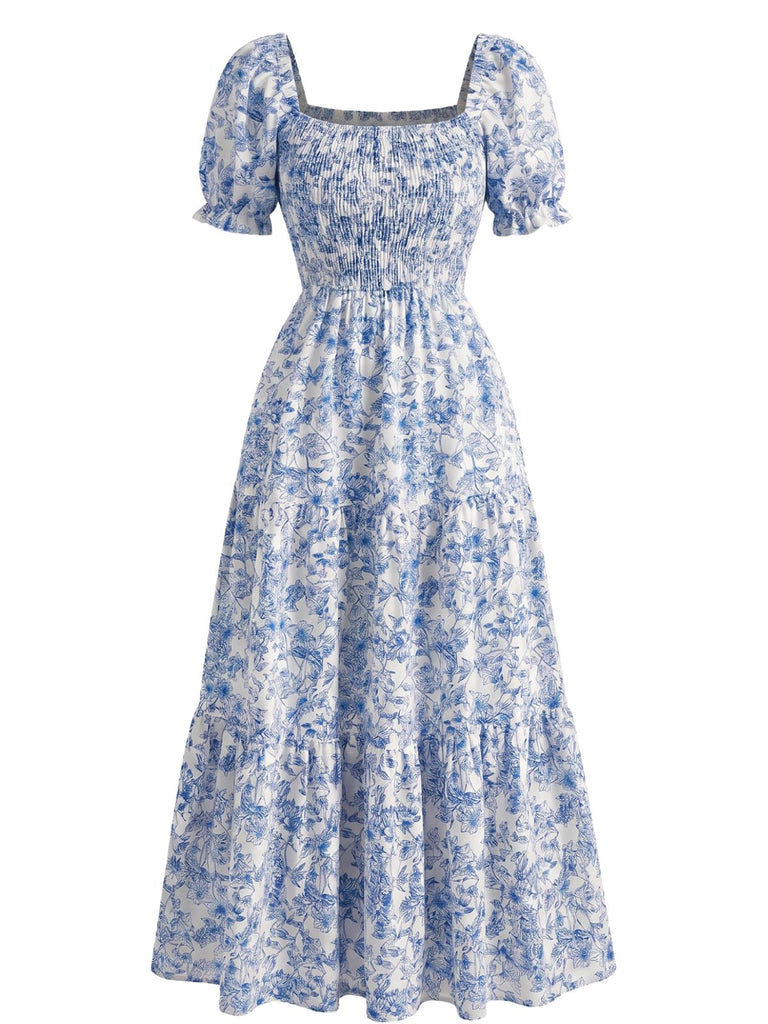 Robe Florale Col Carré Froissé Années 1940 4