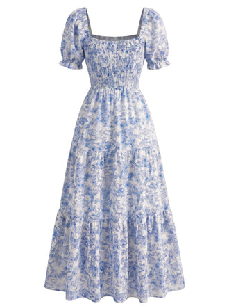 Robe Florale Col Carré Froissé Années 1940 5