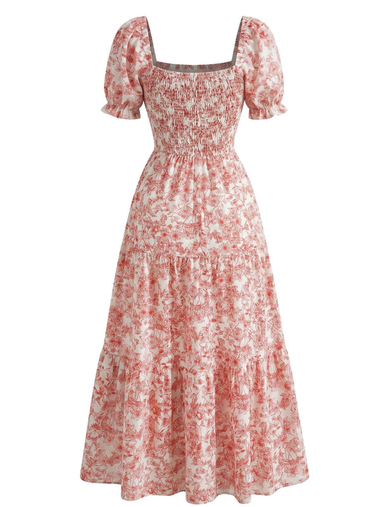 Robe Florale Col Carré Froissé Années 1940 7