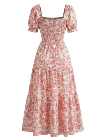 Robe Florale Col Carré Froissé Années 1940 7