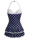 Maillot de bain une pièce bleu à pois et nœud années 1940