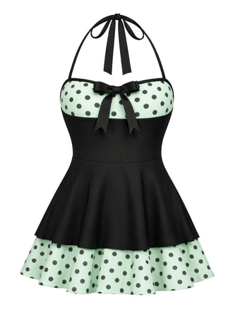 Robe de Bain Dos-Nu Patchwork à Pois Noire Années 1940