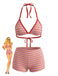 Ensemble Bikini Triangle Côtelé Dos-Nu Rayé Rouge Années 1940