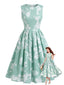 Robe trapèze plissée sans manches motif floral années 1940
