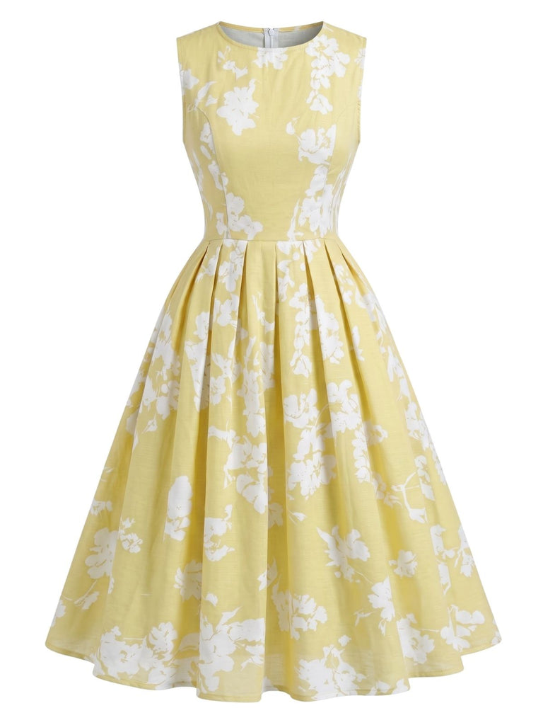 Robe Plissée Sans Manches à Ligne A Floral Années 40
