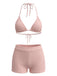 Ensemble Bikini Texturé Halter Uni Triangle Années 1940 2
