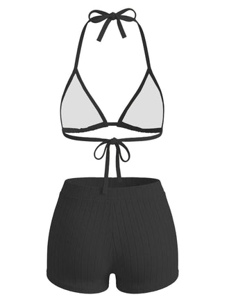 Ensemble Bikini Texturé Halter Uni Triangle Années 1940 5