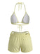 Ensemble 3 Pièces Bikini Dos-Nu Texturé & Short Jaune Années 1950