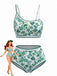 Ensemble Bikini Floral Botanique Asymétrique Taille Haute Années 1950