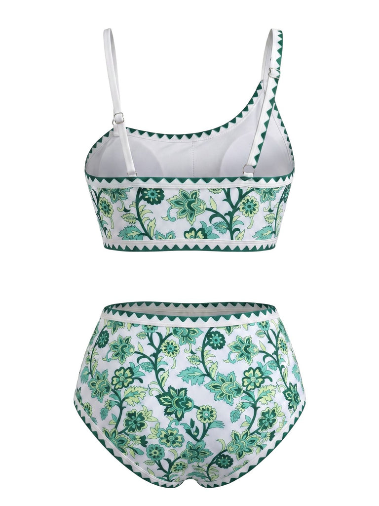 Ensemble Bikini Floral Botanique Asymétrique Taille Haute Années 1950 3