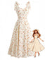 [Prévente] Robe Beige Col Cœur à Fleurs Années 1950