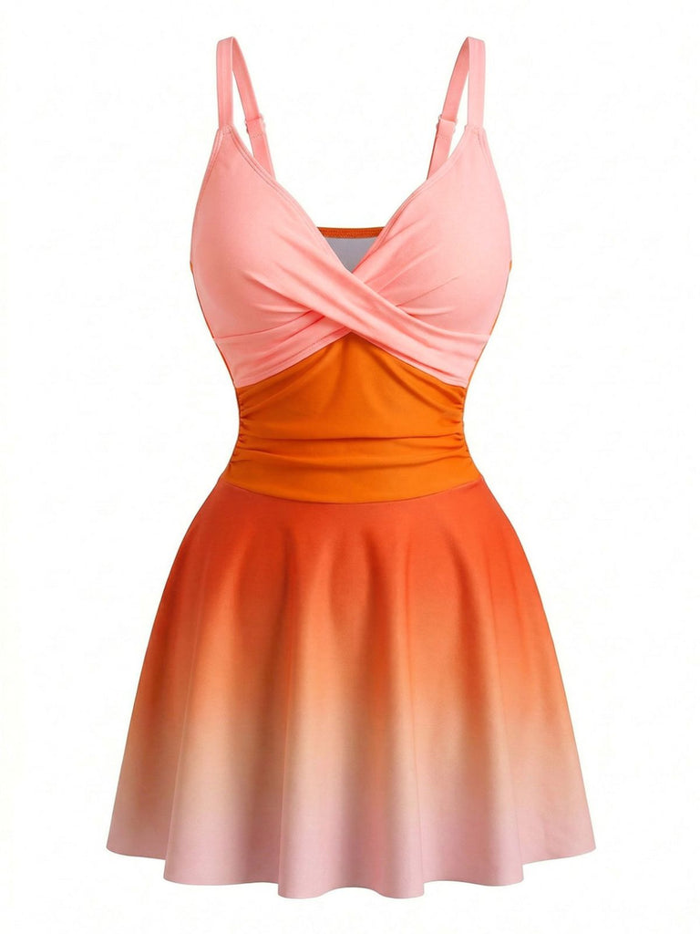 Robe de Bain Une Pièce Torsadée Dégradé Effet Miroir Années 1940 4