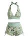 Ensemble Bikini Fleurs Sauvages Halter Taille Haute Shorty Années 1950 2