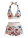 Ensemble Bikini Fleurs Sauvages Halter Taille Haute Shorty Années 1950 4