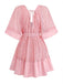 Uni Dentelle Patchwork Chauve-Souris Sleeve Col en V Robe Années 1970 4