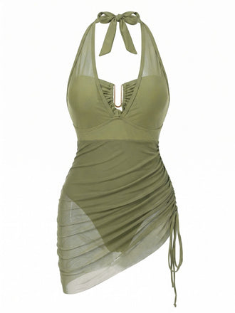 Maillot de Bain Une Pièce Filet Halter Années 1950 2