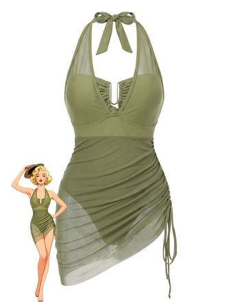Maillot de Bain Une Pièce Filet Halter Années 1950