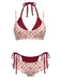 [Prévente] Ensemble Bikini Double Couche Halter à Carreaux avec Nœud Vert Années 1950 2