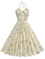 Robe Midi Jaune Imprimé Fleurs Aquarelle Années 1950