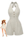 Combishort Dos-Nu Rayé Taille Cintrée Beige Années 1950