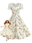 Robe Swing Manches Courtes Col Cœur Roses Années 1950