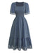Col Carré Broderie Jacquard Smockéé Robe Années 1940 8