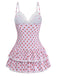 Maillot de Bain Une Pièce Bordure Dentelle Imprimé Cerises Rose Années 1940