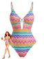 Maillot de Bain Une Pièce Imprimé Chevron Multicolore Années 1950