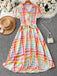 à Carreaux Revers Manches Courtes Robe Multicolore Années 1940 3