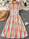 à Carreaux Revers Manches Courtes Robe Multicolore Années 1940 8