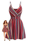 Mini-robe rayée bohème col V années 70