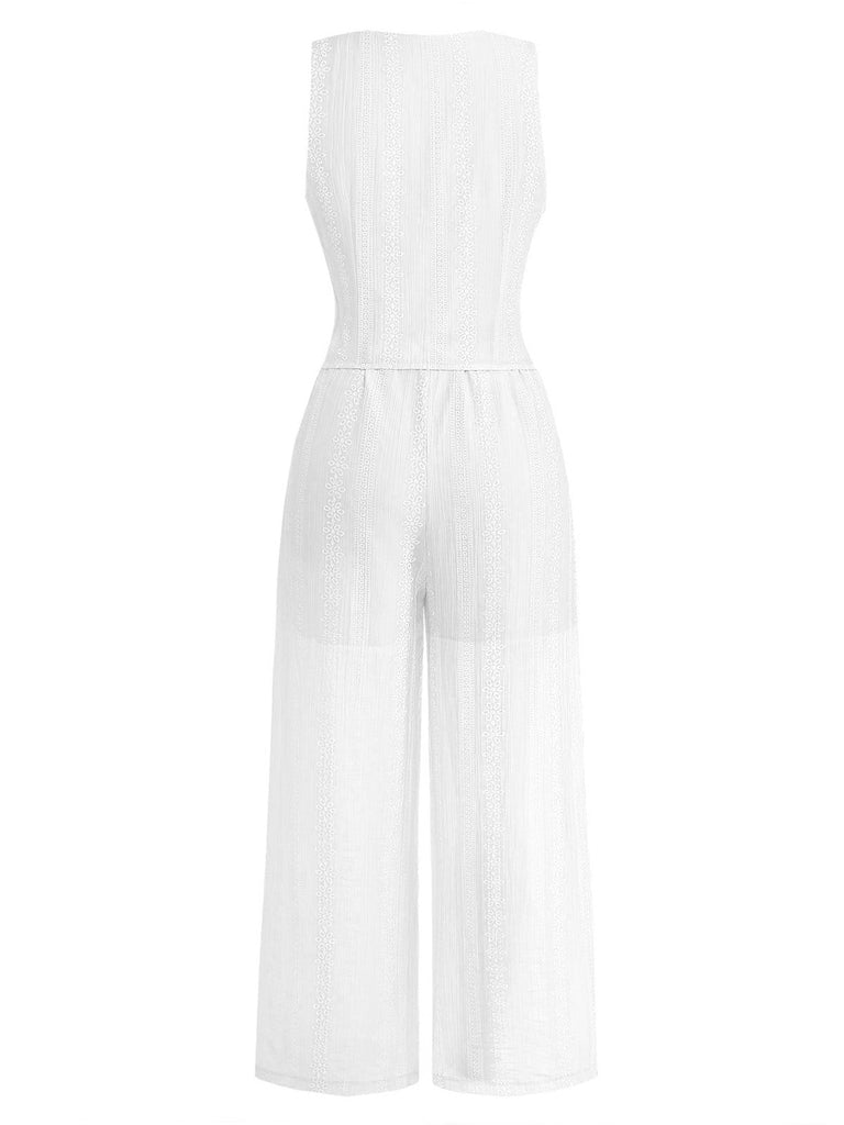 Deux Pièces Sans Manches Col en V Dentelle-Up Corset Haut & Pantalon Années 1950 9