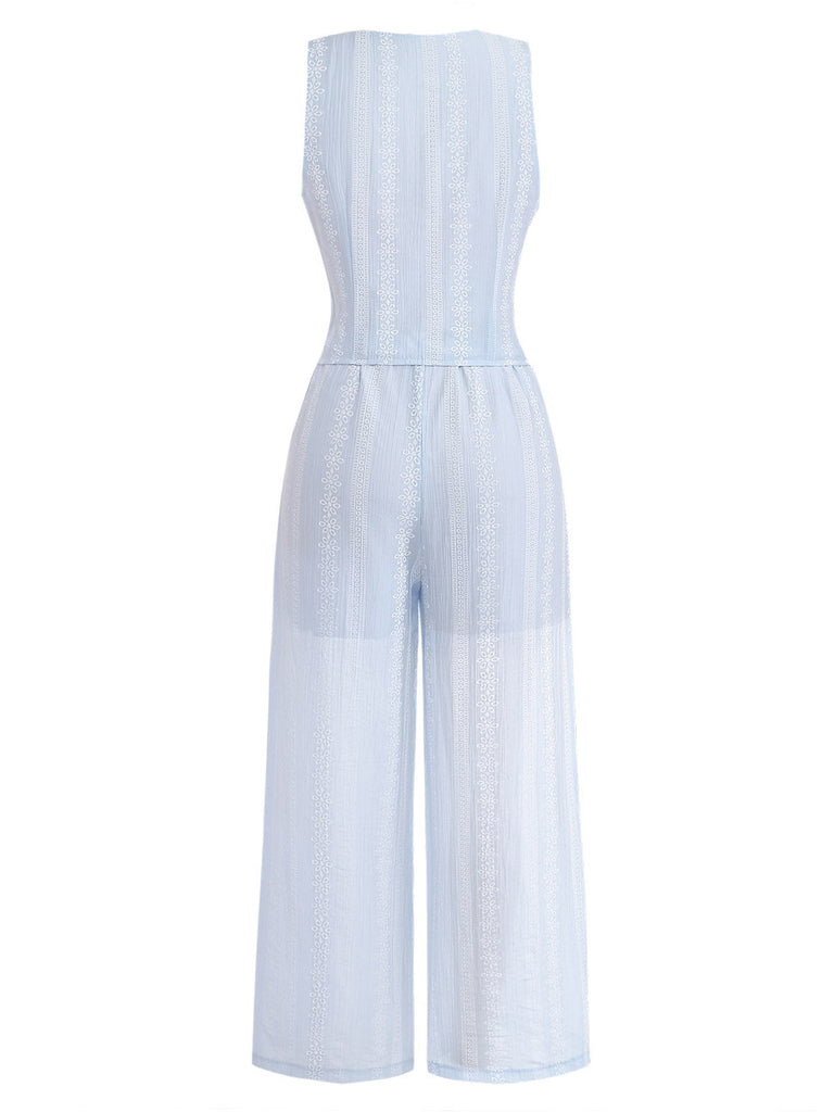Deux Pièces Sans Manches Col en V Dentelle-Up Corset Haut & Pantalon Années 1950 3