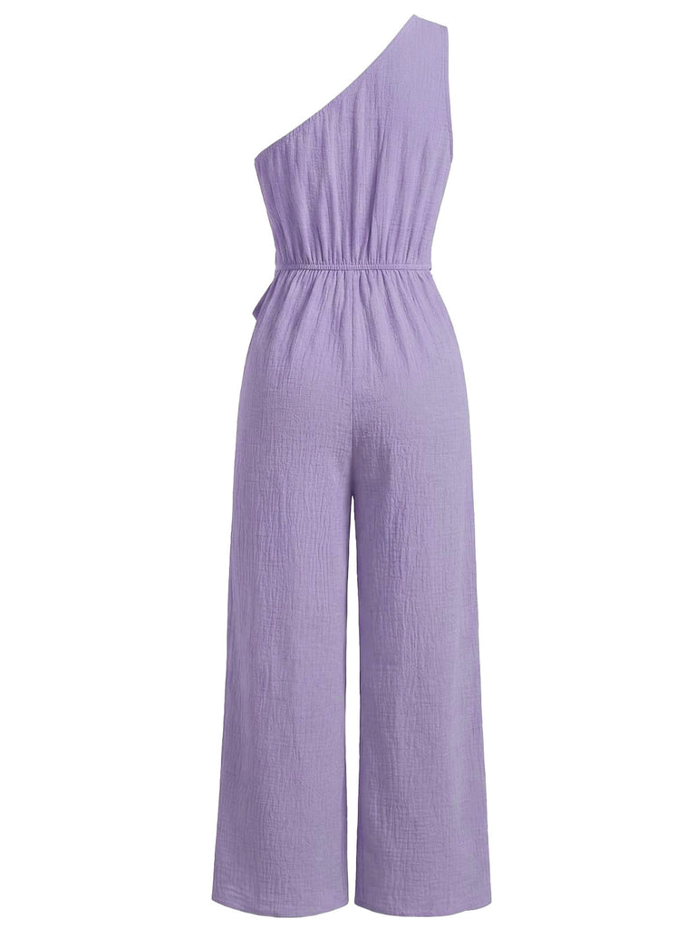 Combinaison Asymétrique Ceinturée à Jambes Larges Violette Années 1950