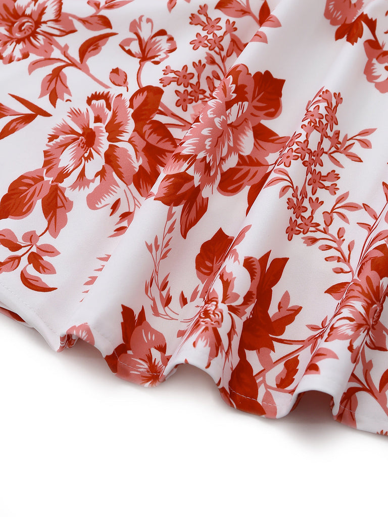 Robe Évasée Dos-Nu Sans Manches Imprimé Floral Années 1960